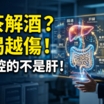 喝濃茶解酒迷思破解與普洱茶腸肝軸護肝科學機制示意圖